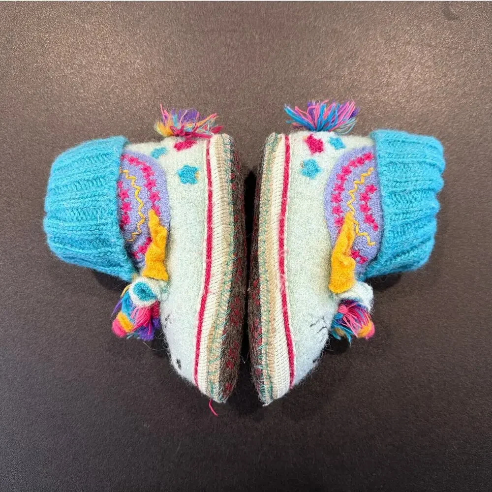 Garnet Hill Unicorn Wool Slippers, Blue, Toddler Size 5C
